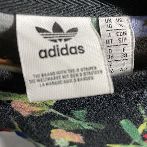 Adidas Womens Shirt Size Small Floral Cropped Black Flawed - Picture 6 of 7